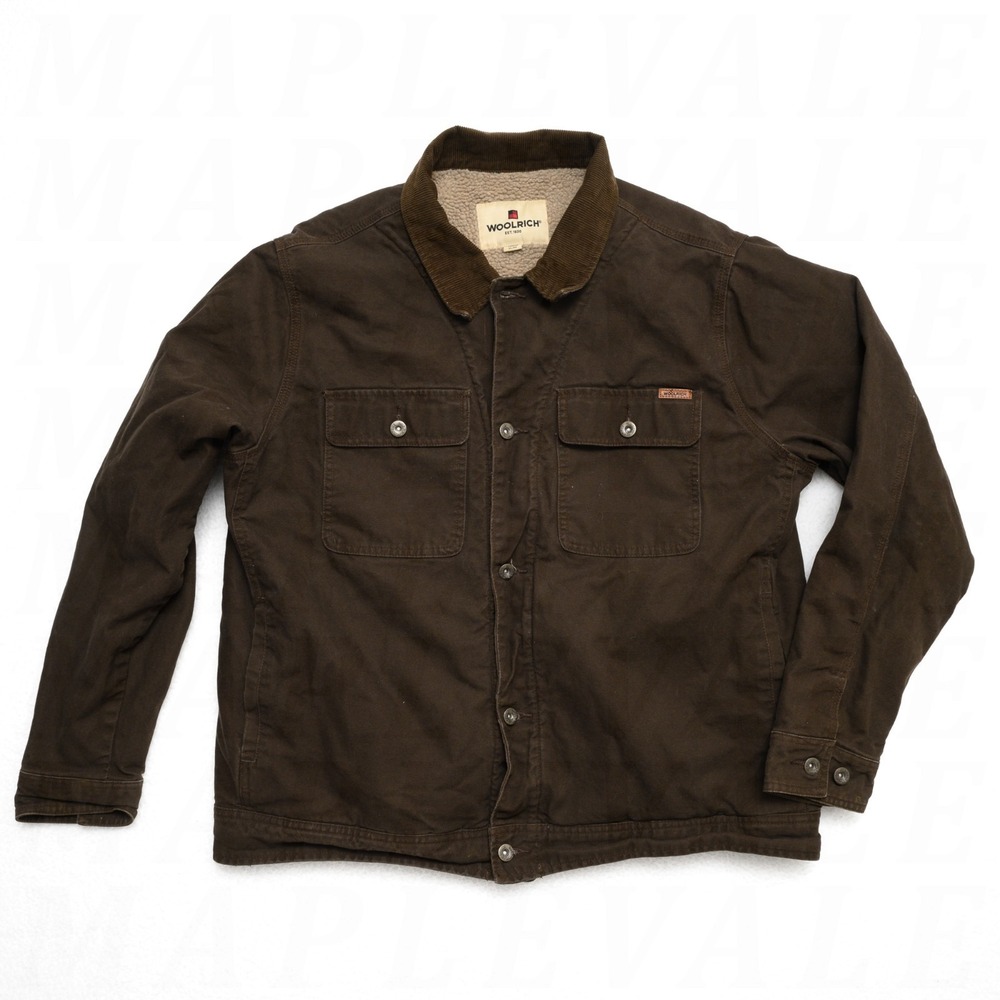 Woolrich Jacket Mens XL Brown Canvas Sherpa Lined Button Workwear Field Coat